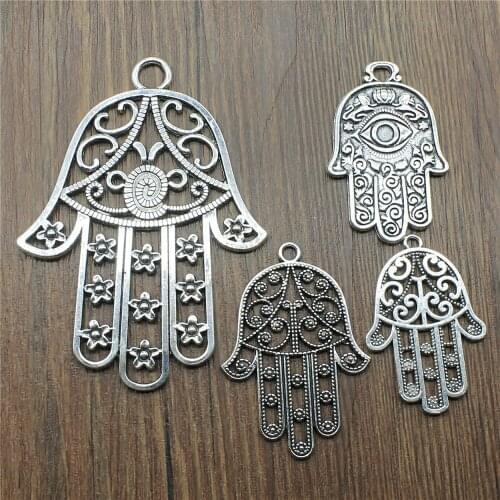 Charms Hamsa Hand Antique Silver Color Hamsa Hand Charms Pendant Jewelry Big Hamsa Hand Charms For Jewelry Making