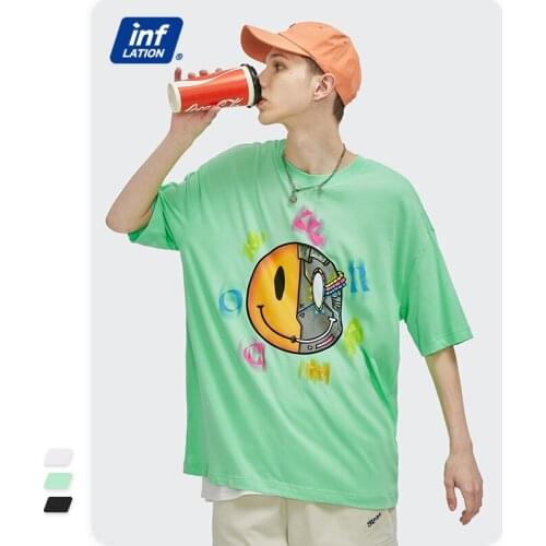 INFLATION Funny Smiley Reflective T-shirt Men Women Cool Tees 2021 Fashion Cotton Short Sleeve T-shirt Men Hip Hop Tees 5388S21