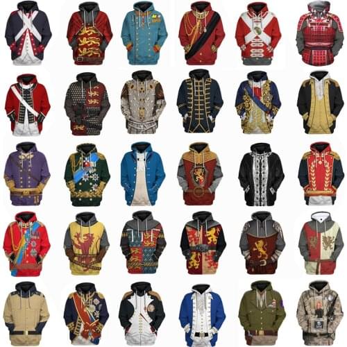 Historical Hoodie Revolutionary War Uniform Costume 3D Printed History Figures Army Jacket Halloween Costume