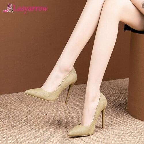 Lasyarrow Thin Heels Women Pumps Buckle Stiletto High Heel Party Shoes Sexy Shallow Pointed Toe Shoes Ladies Green Large Size