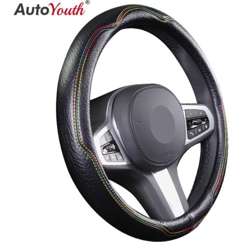Universal Car Steering Wheel Cover Leather Car Steering Sleeve Anti-Slip Car Accessories Auto Car-Styling,Fit 37-38cm Diameter