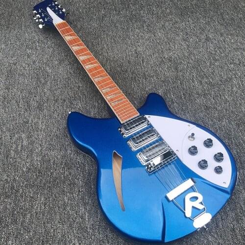 High-quality 360 electric guitar, 12-string F-hole guitar, metal blue paint, half empty center, Korean pickup truck, package fre