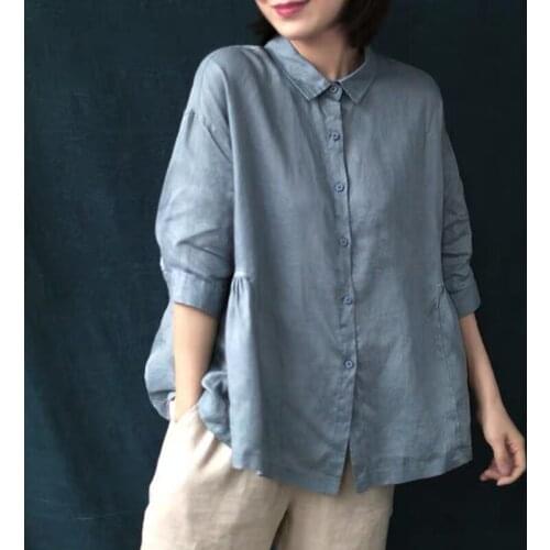 Oversized Women Cotton Casual Shirts New 2021 Summer Simple Style Turn-down Collar Loose Ladies Half Sleeve Elegant Tops B879