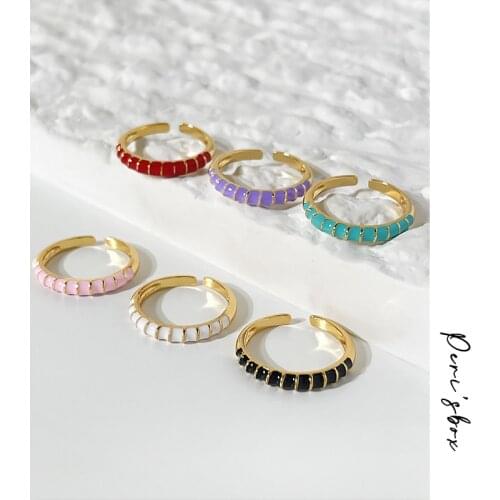 PerisBox Cute Multicolor Enamel Textured Open Ring For Women Candy Color Adjustable Thin Brass Finger Rings Summer Jewelry