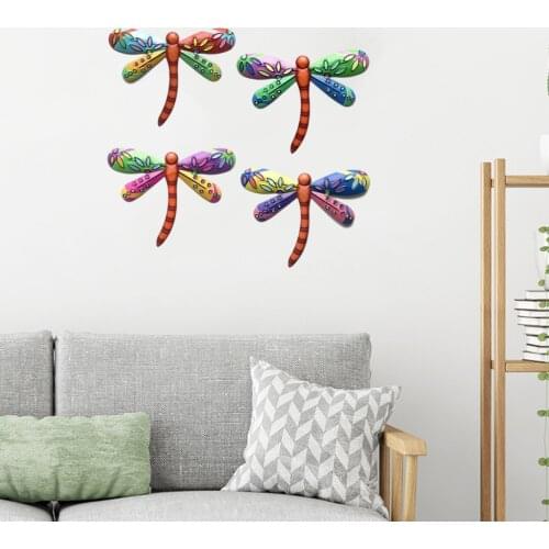 4pcs Metal Dragonfly Wall Art Hanging Sculpture Statues Ornament 3D Sculpture Garden Animal Outdoor Statues for Living Room Yard