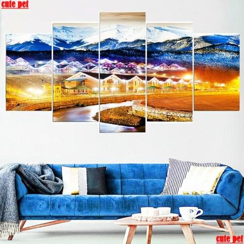 Diy Diamond Painting Christmas Night Light Architectural landscape mosaic Diamond Cross Stitch full Crafts Embroidery Decor 5PCS
