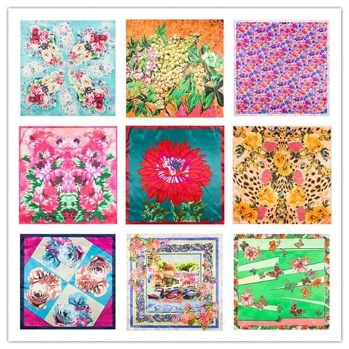 60*60cm Luxury Brand Women Chinese Silk Floral Scarfs Female European Style Square Scarves Spring Summer Shawls For Ladies