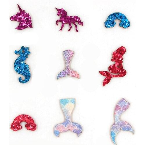 40pcs/lot Glitter Unicorn Padded Appliques for Children Headwear Hair clip Accessories and Garment Accessories
