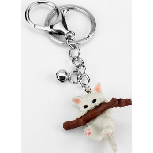 Funny Resin Branch Cute Cat Kitten Keychain Cartoon Doll Animal Jewelry Car Keyring for Women Girls Trendy Accessories Gift