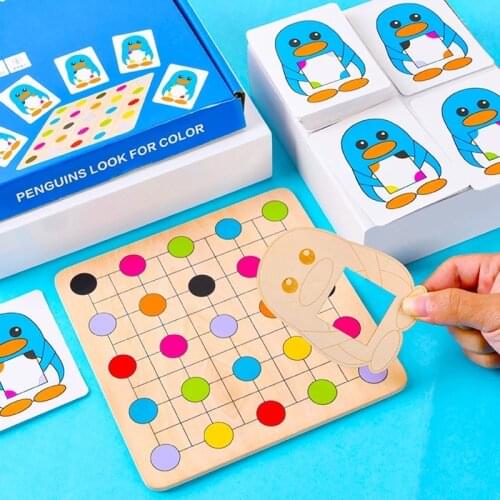 Montessori Wooden Toys Find Four Color Game With Cards Logical Reasoning Observation Training Concentration Kids Educational Toy