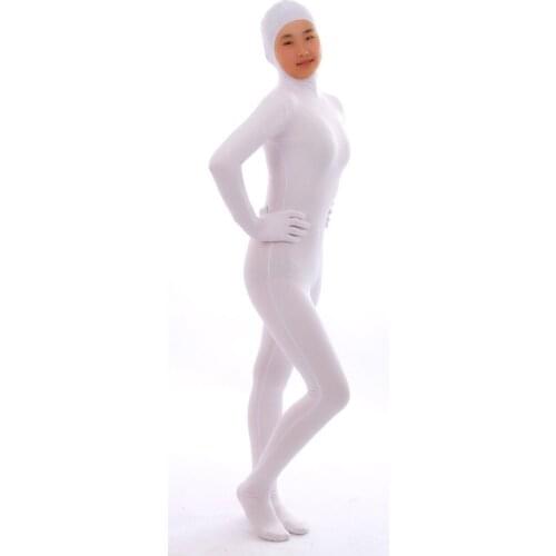 Kid Adult White Open face faceless face bare Unisex Spandex Bright 2nd Skin Zentai Costumes Bodysuit