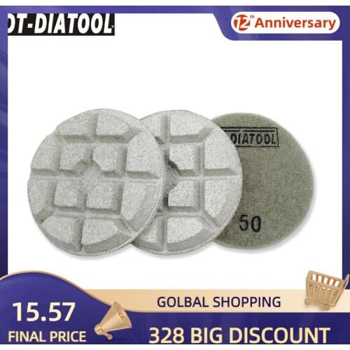 DT-DIATOOL 3pcs/set Dia 80mm/3" Grit#50 Diamond Concrete Polishing Pads Thickened Resin Bond Sanding Discs For Repairing Floor