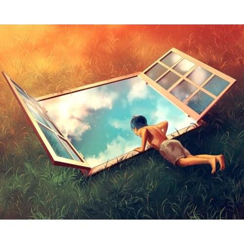 DIY Painting By Numbers Grass Skylight Kit Oil Picture By Numbers Cartoon Scenery Wall Art Canvas Painting Home Decoration Gift