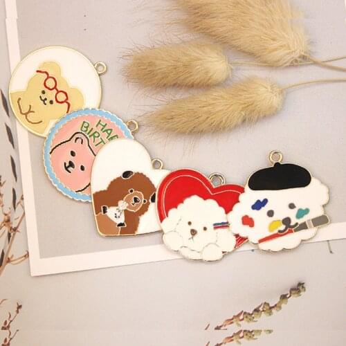 5pcs/lot Happy birthday bear painter dog Enamel Charms for DIY Earring Jewelry Handmade Headwear accessories Finding XL746