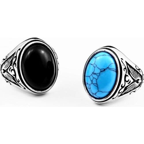 Europe Jewelry Natural Oval Opal Green Stone Ring Stainless Steel Vintage Nobel For Woman Man