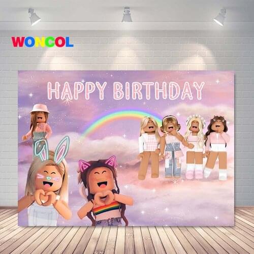 Woncol ROBLOX Photography Backdrop Kids 1st Birthday Baby Shower Game Rainbow Glitters Photo Background Cartoon Vinyl Photo Prop