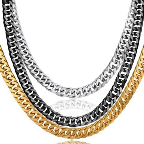 Hip Hop Cuban Link Chain Necklaces 6.5mm Male Gold Color Stainless Steel Long Choker Chains For Men/Women Jewelry Dropshipping