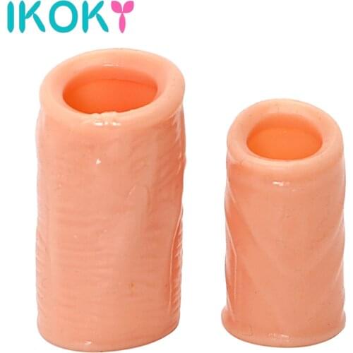 IKOKY Penis Sleeves Adult Sex Toys For Men Delay Ejaculation Silicone Time Lasting 2Pcs Foreskin Corrected Cock Rings Penis Ring