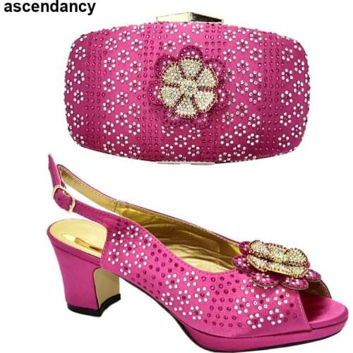 Fuchsia Color African Matching Shoes and Bags Italian In Women High Quality African Wedding Shoes and Bag Set Buckle Strap