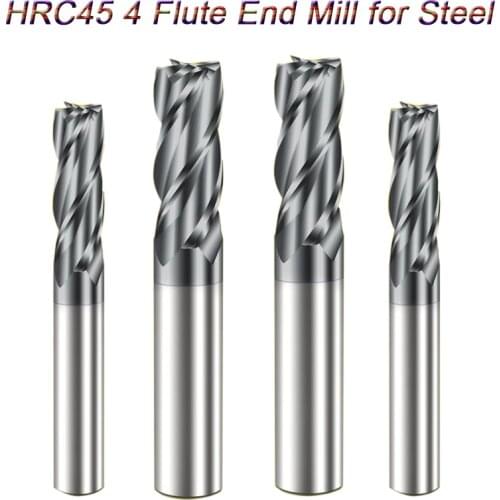 Endmills Alloy Carbide Tungsten Steel Milling Cutter End Mill HRC45 4 Flute 4 6 8 10 12 14 16 18 20mm Metal Cutter Milling Tools