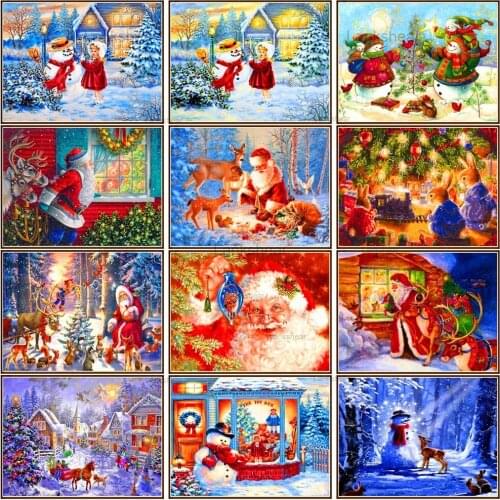 Round Square Diamond Cartoon Painting 5D Diy Christmas Theme Santa Claus Embroidery Cross Stitch Home Decoration Ornaments Gift