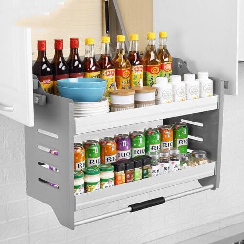 Stainless Steel Kitchen Condole Ark Lift Pull Basket Ambry Shelving Pull Down Type Seasoning Pull Basket Can Adjust Strength