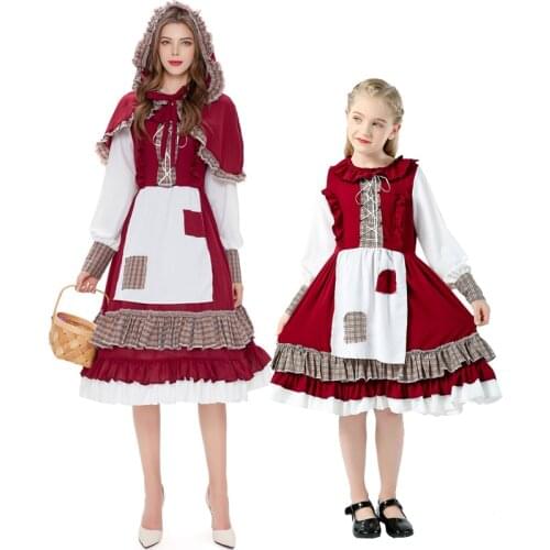 Lady Carnival Halloween Little Red Riding Hood Costume Cute Lolita Victorian Vintage Roleplay Cosplay Fancy Party Dress