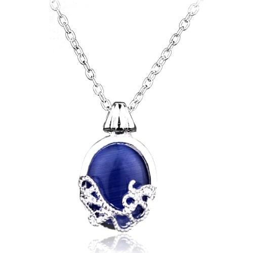 HOT SELL Vampire Diaries Classic Necklace Charm Jewelry Elena Gilbert Vintage Noble Blue Stone Pendant Fans Gift For Women Girl