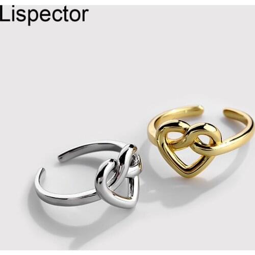 Lispector 925 Sterling Silver Korean Knotted Love Heart Rings for Women Minimalist Simple Hollow Ring Female Jewelry Couple Gift