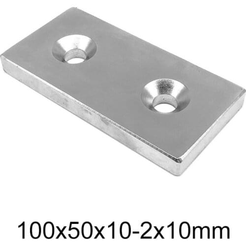1pc 100x50x10 Strong Neodymium Magnet two Holes 10mm Block NdFeB Permanent magnet 100x50x10mm Search Magnets sheet 100*50*10 mm