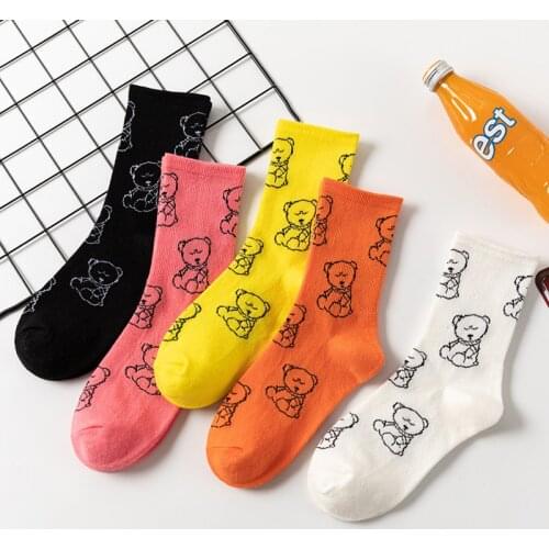 Animal Print Cute Cartoon Socks Woman Cute Harajuku Cartoon White Bear Cotton Socks Women