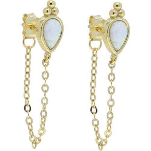 Fashion delicate 925 Sterling Silver white oval opal paved tassel chain dangle earring Dangle Earring For Women Elegant Jewelry