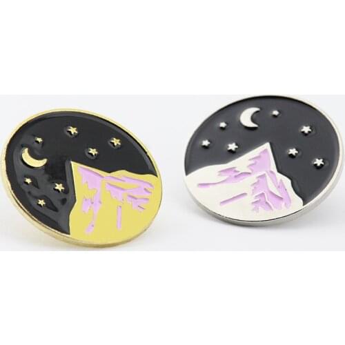 Fashion Hiking Adventure Badge Brooch Travel Souvenir Sky Moon Star Enamel Lapel Pins Jewelry Gift Women