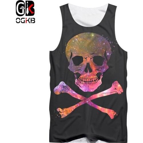 OGKB Man New Colored Pattern Tank Top Street Clothing 3D Printed Starry Sky Skull Casual Oversized Mens 6XL