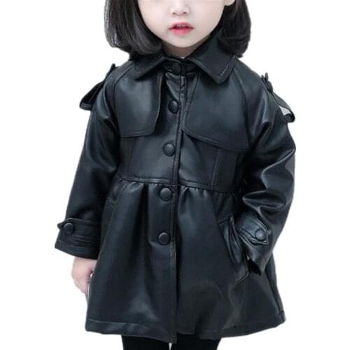 New Girls baby fashion Pu leather trench coat children spring autumn new kids outerwear leather tops
