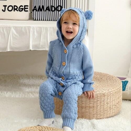 2021 Spring New Baby Romper Knitting Waffle Long Sleeve Open Stitch Cotton Hooded Jumpsuits Girls Boys Baby Clothes E563