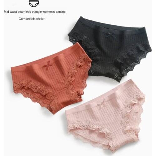 New Seamless Mid-Rise Modal Underwear Women 's Antibacterial Cotton Crotch Sexy Lace Sheath Large Size Briefs