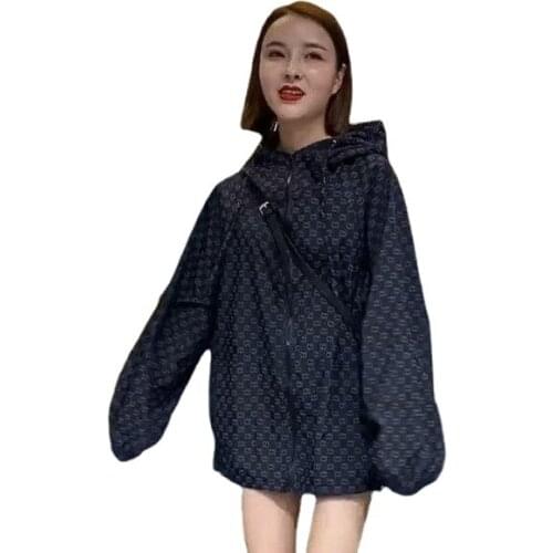 2021 autumn female students Korean version loose wild ins tide jacket mid-length hooded thin jacket cardigan