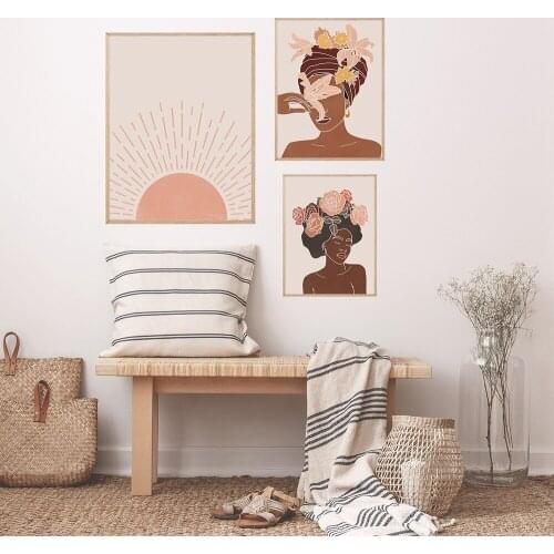 Africa Boho Queen Black Woman Nordic Poster And Print Wall Art Flower Head Canvas Painting Print Wall Pictures For Living Room