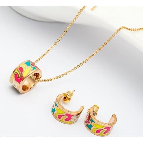 R&X Necklace/earrings Party Romantic Stainless Steel Enamel African Beads Jewelry Girls sieraden Dubai Fashion Bridesmaid Sets