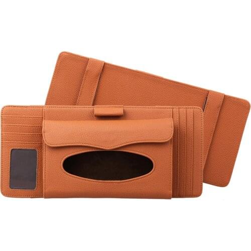 PU Leather Luxury CD Holder Car Sun Visor CD DVD Disk Card Case with Tissue Box Multifunctional Storage Holder Clip Bag