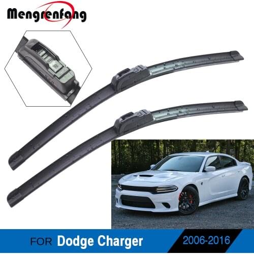 For Dodge Charger Car Front Windscreen Wiper Blades Soft Rubber Frameless Wiper J Hook Arms 2006-2016