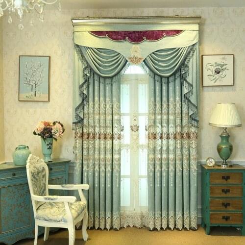 European Style Curtains Light Luxury Chenille Hollow Embroidery Shading Customization Curtains for Living Dining Room Bedroom
