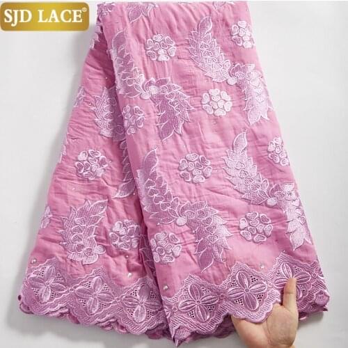 SJD LACE Pink African Lace Fabric Embroidery Swiss Voile Lace In Switzerland 100%Cotton 5Yards Dress Material For Wedding A2497