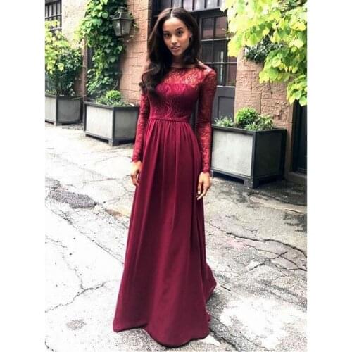 Modest African Burgundy Evening Dresses 2020 Robe De Soiree Black Women Girs Formal Dress A Line Long Sleeve Party Gowns