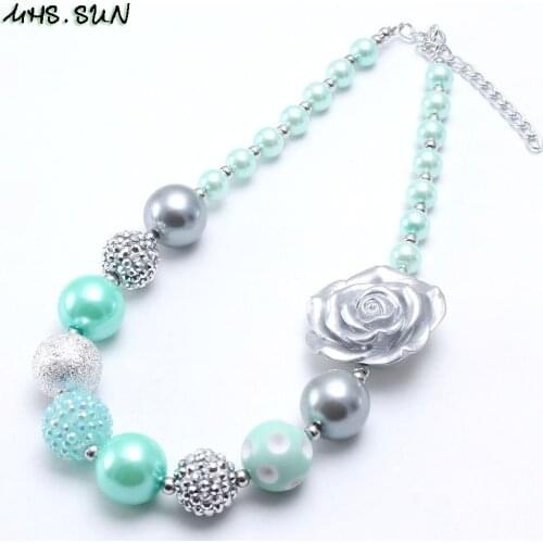 MHS.SUN Spring Style Chunky Beads Necklace Child Girls Kids Mint Green Bubblegum Beads Chunky Necklace Fashion Handmade Jewelry