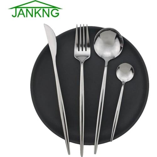 1Pc/4Pcs/24Pcs Silver Mirror Cutlery 304 Stainless Steel Dinnerware Knife Fork Spoon Tableware Flatware Home Kitchen Accessories