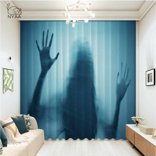 Scary Grunge Skull Horror Roman Curtains Classic Window Home Valance Curtain Modern Blackout Light Blue Curtains Micro Shading