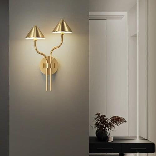 Led Mushroom Wall Lamp Modern All Copper Wall Lamps For Living Room Bedroom Nordic Home Decoration Creative Bedside Wall Light