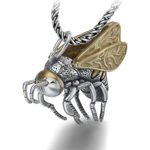 Buyee Unique Men Necklace Pendants Vivid Gig Bumblebee Bee Real 925 Sterling Silver Rock Punk Pendant for Men Fashion Jewelry
